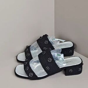 Authentic CHANEL Black Embellished Women's Sandals